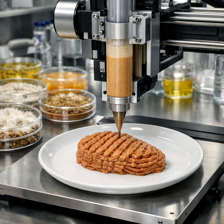 The process of forming fungal protein on the production line.
